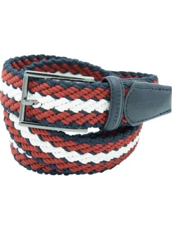 Ceinture multicolore en maille tressée pourvue d'une boucle à ardillon