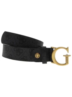 Ceinture noire avec des imprimés et une boucle de couleur dorée mat