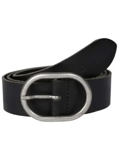 Ceinture noire en cuir avec boucle à ardillon ronde