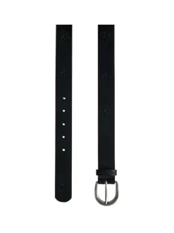 Ceinture noire en cuir de vache avec imprimé losange en relief