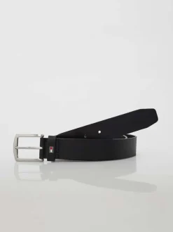 Ceinture noire en cuir fantaisie avec boucle argentée