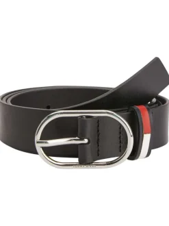 Ceinture noire en cuir lisse avec passant aux couleurs du drapeau iconique