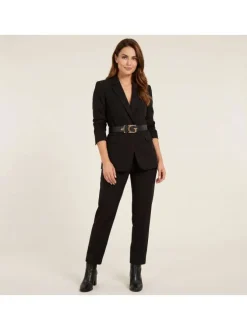 Ceinture noire en maille grainée pourvue d'une boucle à l'effigie de la marque