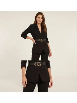 Ceinture noire en maille grainée pourvue d'une boucle à l'effigie de la marque