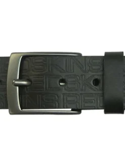 Ceinture noire imprimée avec une fermeture à boucle de couleur argentée