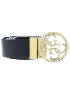 Ceinture noire à imprimé monogrammes avec une boucle dorée et siglée