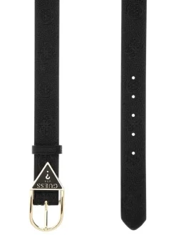 Ceinture noire à imprimé monogrammes embossés avec une boucle dorée