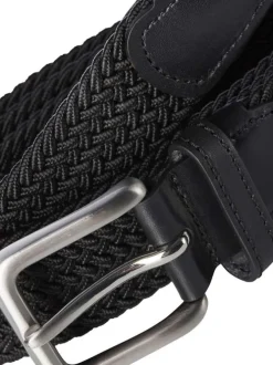 Ceinture noire texturée effet tressé avec boucle à ardillon argentée