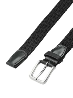 Ceinture noire texturée effet tressé avec boucle à ardillon argentée