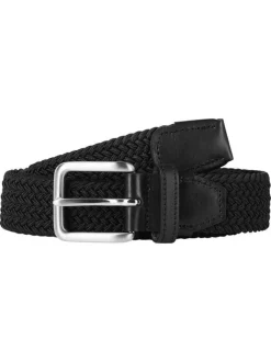 Ceinture noire texturée effet tressé avec boucle à ardillon argentée