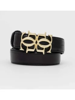 Ceinture noire unie avec boucle dorée