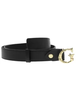Ceinture noire unie avec boucle dorée iconique et logo embossé