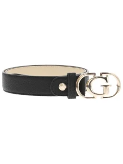 Ceinture noire unie avec boucle dorée à l'effigie de la marque