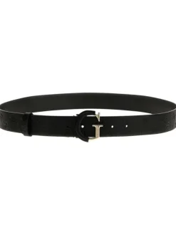 Ceinture noire unie avec boucle noire et dorée en forme de "G"