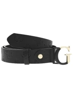 Ceinture noire unie avec initiale en forme de boucle noire et dorée brillante