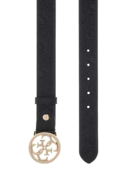 Ceinture noire unie avec monogramme et boucle de fermeture au nom de la marque