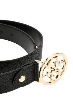 Ceinture noire unie avec monogramme et boucle de fermeture au nom de la marque