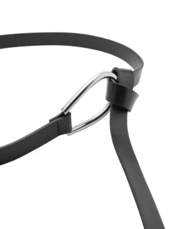 Ceinture noire unie à boucle métallique argentée et à nouer à la taille