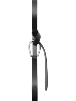 Ceinture noire unie à boucle métallique argentée et à nouer à la taille