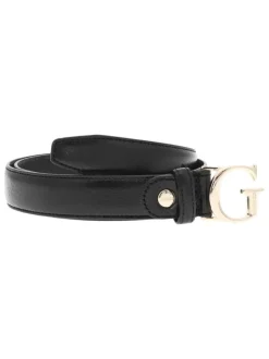 Ceinture noire unie en cuir avec une boucle de fermeture dorée