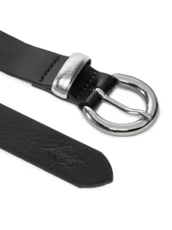Ceinture noire unie en cuir de vache lisse avec logo embossé et ajustable