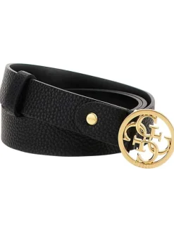 Ceinture noire unie grainé avec monogramme sur la boucle dorée