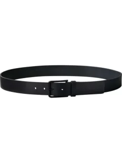 Ceinture noire unie lisse en cuir de buffle avec une boucle métallique