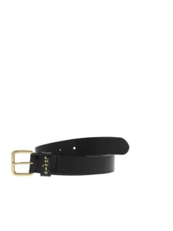 Ceinture noire unie pour femme en cuir avec une boucle carré dorée
