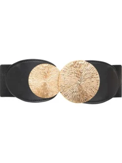 Ceinture noire unie pourvue de deux boucles ornementales dorées