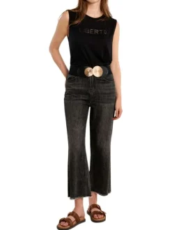 Ceinture noire unie pourvue de deux boucles ornementales dorées