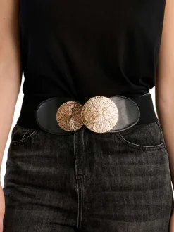 Ceinture noire unie pourvue de deux boucles ornementales dorées