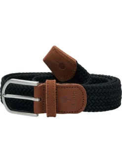 Ceinture noire unie tressée avec une boucle et un logo embossé