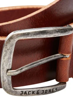 Ceinture Paul en cuir marron unie avec boucle carrée en métal