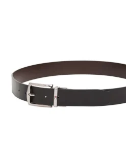 Ceinture réversible Denton en cuir noir et brune avec boucle ardillon