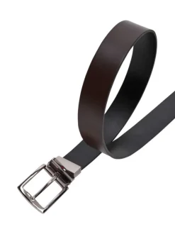 Ceinture réversible Denton en cuir noir et brune avec boucle ardillon