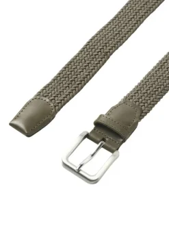 Ceinture taupe texturée effet tressé avec boucle à ardillon argentée