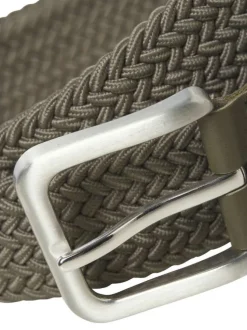 Ceinture taupe texturée effet tressé avec boucle à ardillon argentée