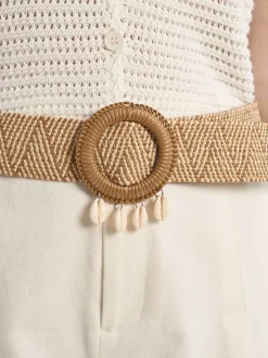Ceinture tressée camel unie ajustable pourvue d'une boucle ronde