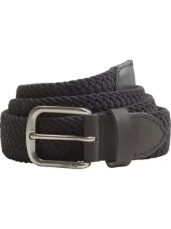 Ceinture tressée en coton mélangé noire unie avec une boucle métallique