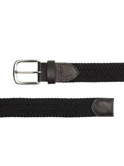 Ceinture tressée en coton mélangé noire unie avec une boucle métallique