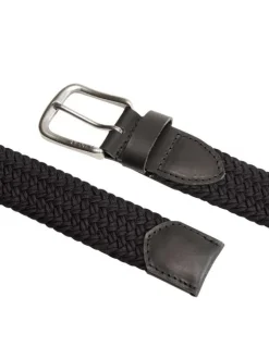 Ceinture tressée en coton mélangé noire unie avec une boucle métallique