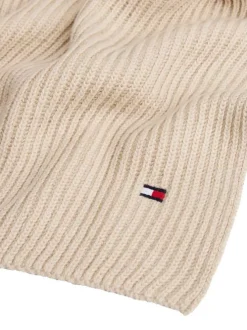 Écharpe beige en coton et maille tricotée avec le logo de la marque