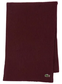 Écharpe en laine bordeaux unie avec une coupe longue et un logo brodé
