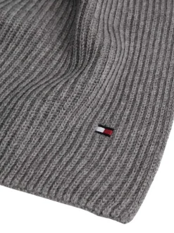 Écharpe grise en coton et maille tricotée avec le logo de la marque