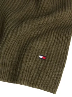 Écharpe kaki en coton et maille tricotée avec le logo de la marque