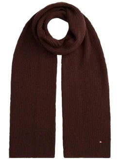 Écharpe marron en coton et maille tricotée avec le logo de la marque