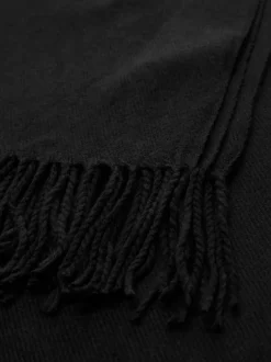 Écharpe noire unie douce et chaude à franges longues aux extrémités