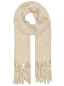 Écharpe beige en maille effet lainage incrustée de fils lurex