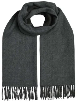 Écharpe bicolore noire et anthracite avec des franges aux extrémités