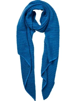 Écharpe bleue unie avec une matière en mousse et un aspect molletonné